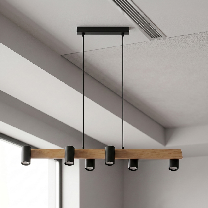 Brilagi - Lampadario sospeso SELE su cavo 6xGU10/30W/230V nero/finitura rovere