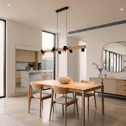 Brilagi - Lampadario sospeso SELE su cavo 6xGU10/30W/230V nero/finitura rovere