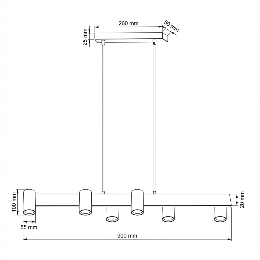 Brilagi - Lampadario sospeso SELE su cavo 6xGU10/30W/230V nero/finitura rovere