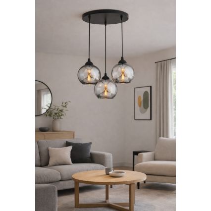 Brilagi - Lampadario sospeso su cavo DIOR 3xE27/60W/230V nero/grigio fumo