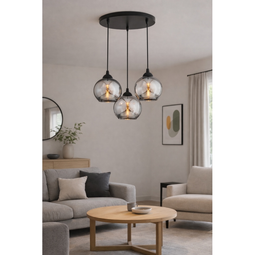 Brilagi - Lampadario sospeso su cavo DIOR 3xE27/60W/230V nero/grigio fumo