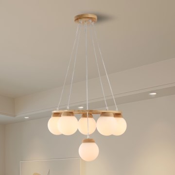 Brilagi - Lampadario sospeso su cavo VISBY WOOD 6xE27/60W/230V Ø 58 cm, in legno