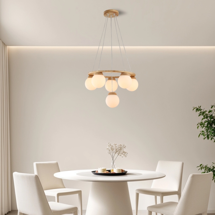 Brilagi - Lampadario sospeso su cavo VISBY WOOD 6xE27/60W/230V Ø 58 cm, in legno