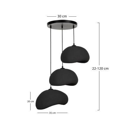 Brilagi - Lampadario sospeso su cavo WABI SABI 3xE27/40W/230V Ø 60 cm nero