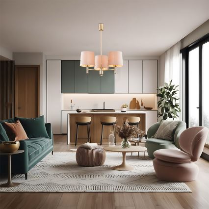 Brilagi - Lampadario su asta MONTE 3xE27/15W/230V beige/oro