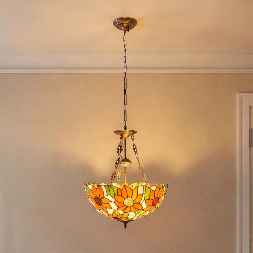 Brilagi - Lampadario Tiffany a catena SUNFLOWER 3xE27/60W/230V Ø 50 cm