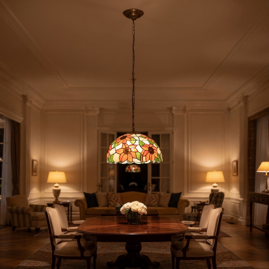 Brilagi - Lampadario Tiffany in vetro colorato a catena SUNFLOWER 1xE27/60W/230V Ø 40 cm