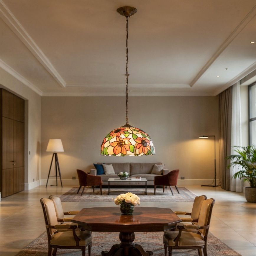 Brilagi - Lampadario Tiffany in vetro colorato a catena SUNFLOWER 1xE27/60W/230V Ø 40 cm