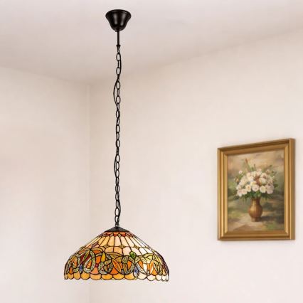 Brilagi - Lampadario Tiffany in vetro colorato a sospensione con catena LUISA 2xE27/60W/230V
