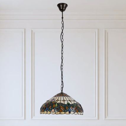 Brilagi - Lampadario Tiffany in vetro colorato a sospensione con catena LUISA 2xE27/60W/230V
