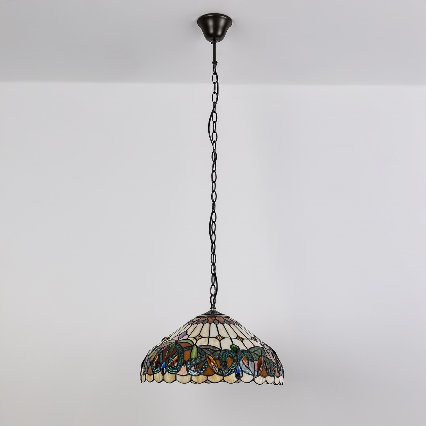 Brilagi - Lampadario Tiffany in vetro colorato a sospensione con catena LUISA 2xE27/60W/230V