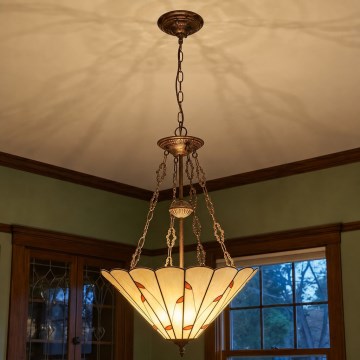 Brilagi - Lampadario Tiffany in vetro colorato con catena FOLIA, 3x E27/60W/230V, Ø 50 cm