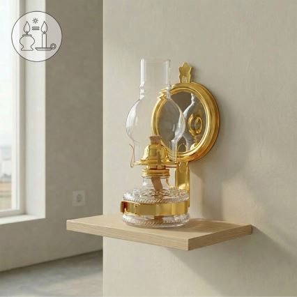 Brilagi - Lampe à pétrole MERLIN avec miroir, dorée brillante