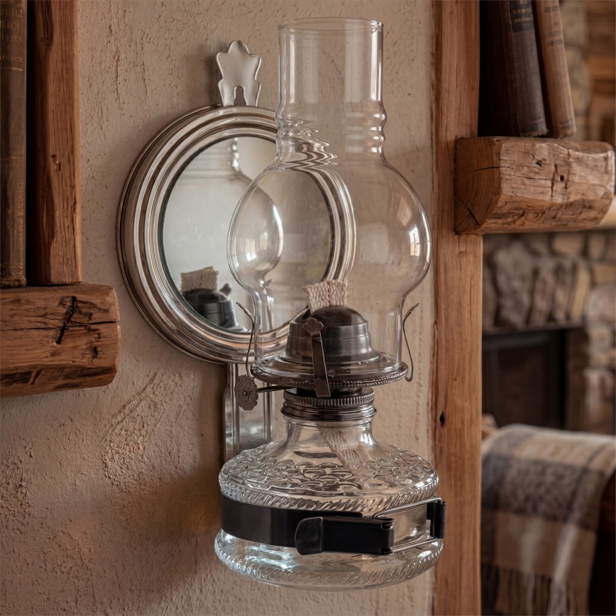 Brilagi - Lampe à pétrole MERLIN avec miroir, finition chrome noir