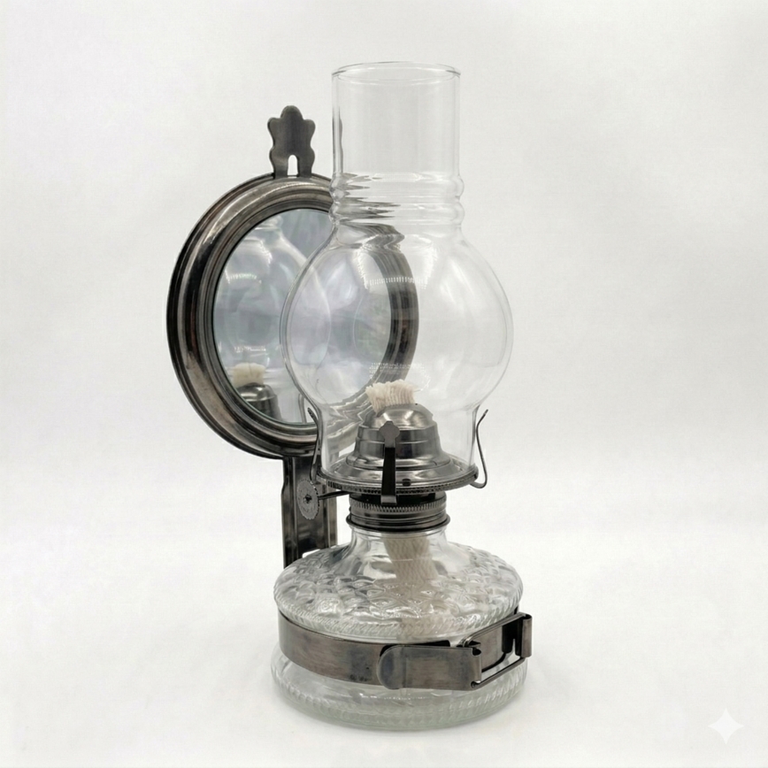 Brilagi - Lampe à pétrole MERLIN avec miroir, finition chrome noir