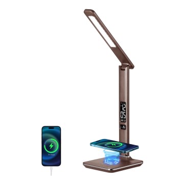 Brilagi - Lampe de bureau LED à intensité variable avec charge sans fil QI et port USB REGINA LED/8,5W/230V marron