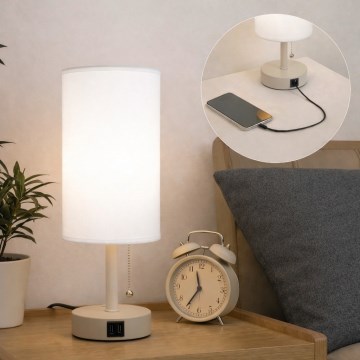 Brilagi - Lampe de table avec port USB TABLON 1xE27/25W/230V beige/blanc