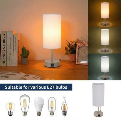 Brilagi - Lampe de table avec port USB TABLON 1xE27/25W/230V beige/blanc