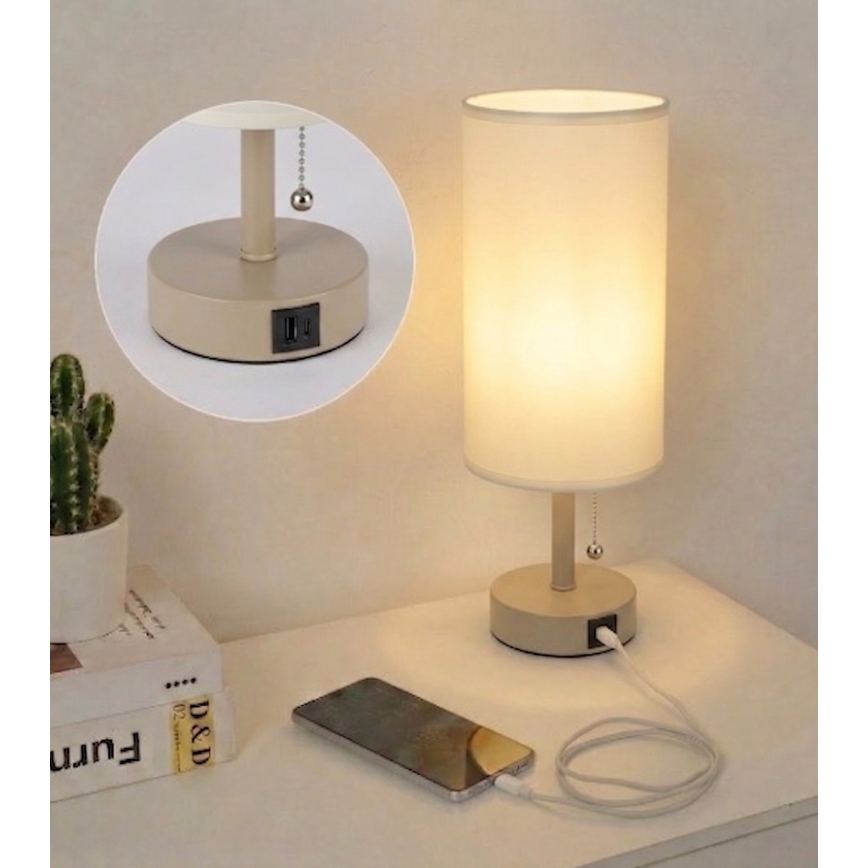 Brilagi - Lampe de table avec port USB TABLON 1xE27/25W/230V beige/crème