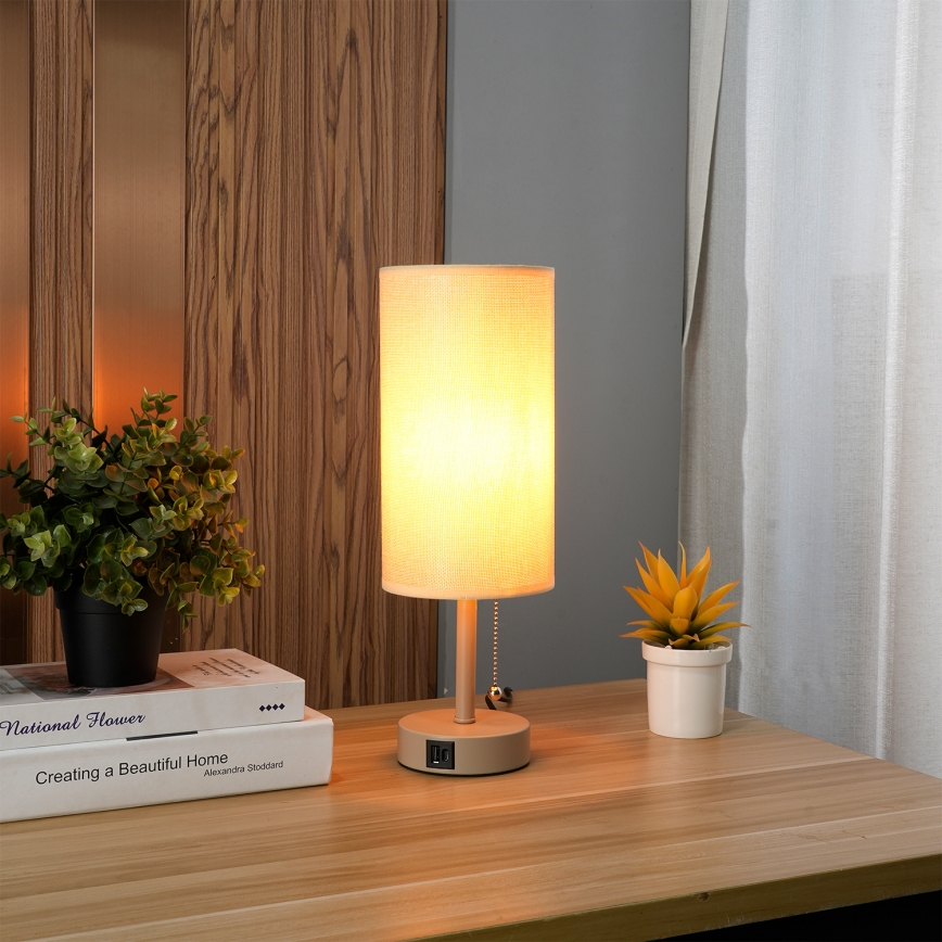 Brilagi - Lampe de table avec port USB TABLON 1xE27/25W/230V beige