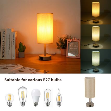 Brilagi - Lampe de table avec port USB TABLON 1xE27/25W/230V beige