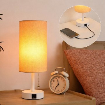 Brilagi - Lampe de table avec port USB TABLON 1xE27/25W/230V blanc/beige