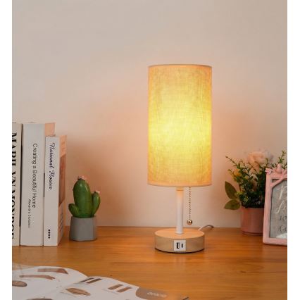 Brilagi - Lampe de table avec port USB TABLON 1xE27/25W/230V blanc/beige