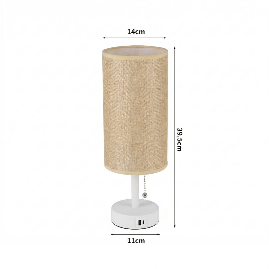 Brilagi - Lampe de table avec port USB TABLON 1xE27/25W/230V blanc/beige