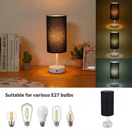 Brilagi - Lampe de table avec port USB TABLON 1xE27/25W/230V blanc/noir