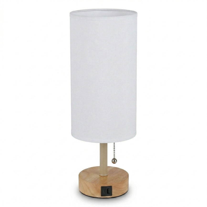 Brilagi - Lampe de table avec port USB TABLON 1xE27/25W/230V chêne/beige/blanc