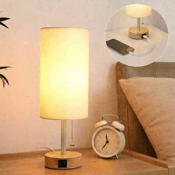 Brilagi - Lampe de table avec port USB TABLON 1xE27/25W/230V chêne/beige/crème