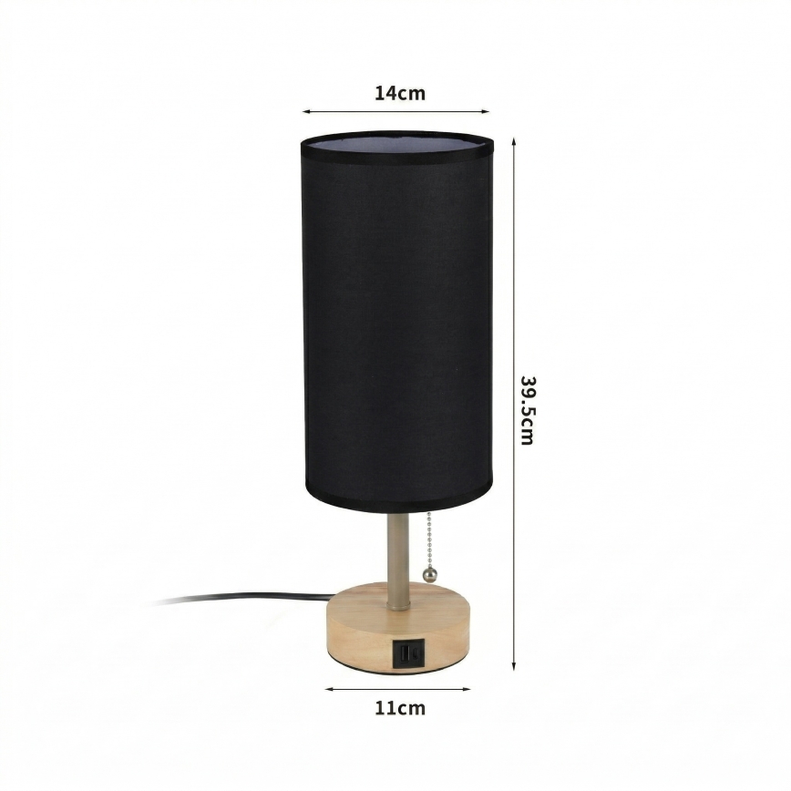 Brilagi - Lampe de table avec port USB TABLON 1xE27/25W/230V chêne/beige/noir