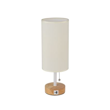 Brilagi - Lampe de table avec port USB TABLON 1xE27/25W/230V chêne/blanc/crème