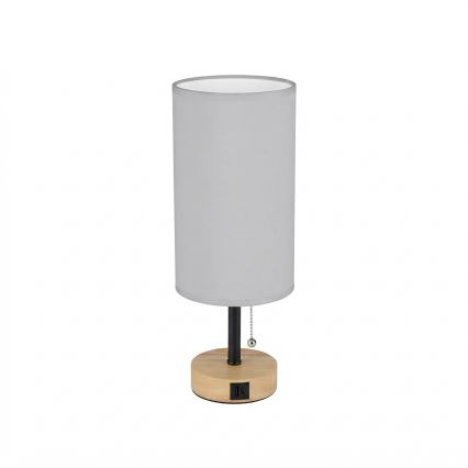 Brilagi - Lampe de table avec port USB TABLON 1xE27/25W/230V chêne/noir/blanc