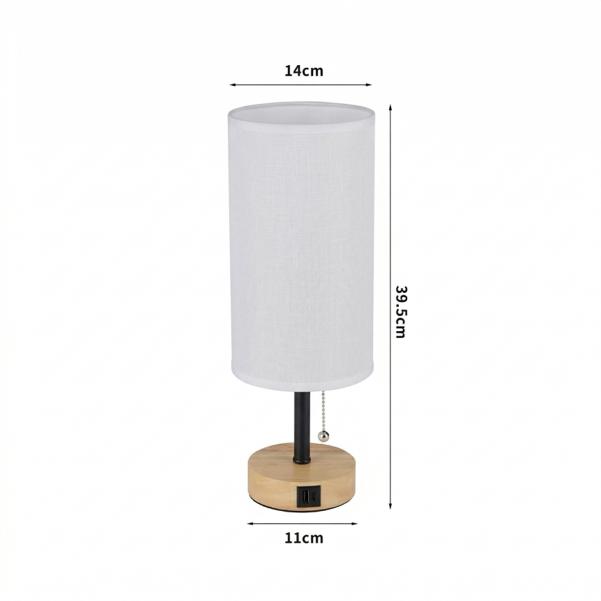 Brilagi - Lampe de table avec port USB TABLON 1xE27/25W/230V chêne/noir/blanc