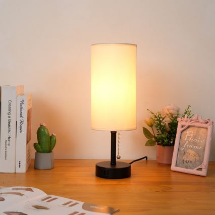 Brilagi - Lampe de table avec port USB TABLON 1xE27/25W/230V noir/crème