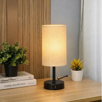 Brilagi - Lampe de table avec port USB TABLON 1xE27/25W/230V noire/beige