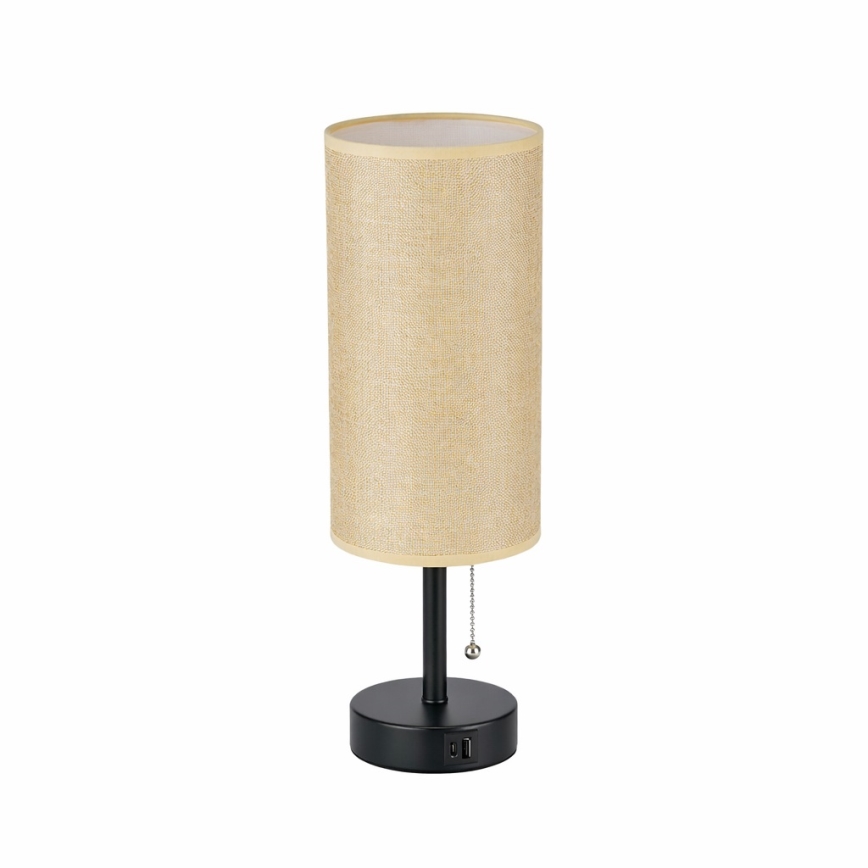 Brilagi - Lampe de table avec port USB TABLON 1xE27/25W/230V noire/beige