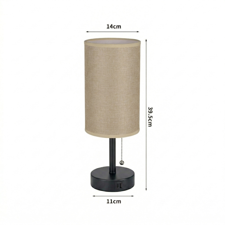 Brilagi - Lampe de table avec port USB TABLON 1xE27/25W/230V noire/beige