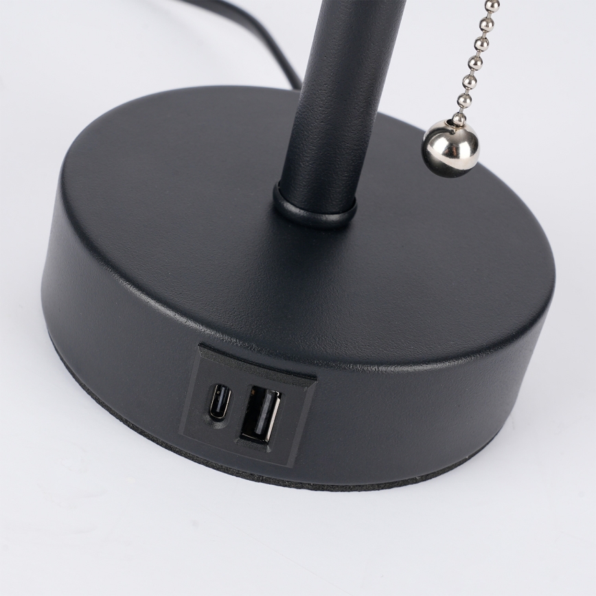 Brilagi - Lampe de table avec port USB TABLON 1xE27/25W/230V noire