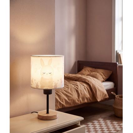 Brilagi - Lampe de table pour enfant BOBO WOOD 1xE27/25W/230V chêne/noir/blanc/lapins