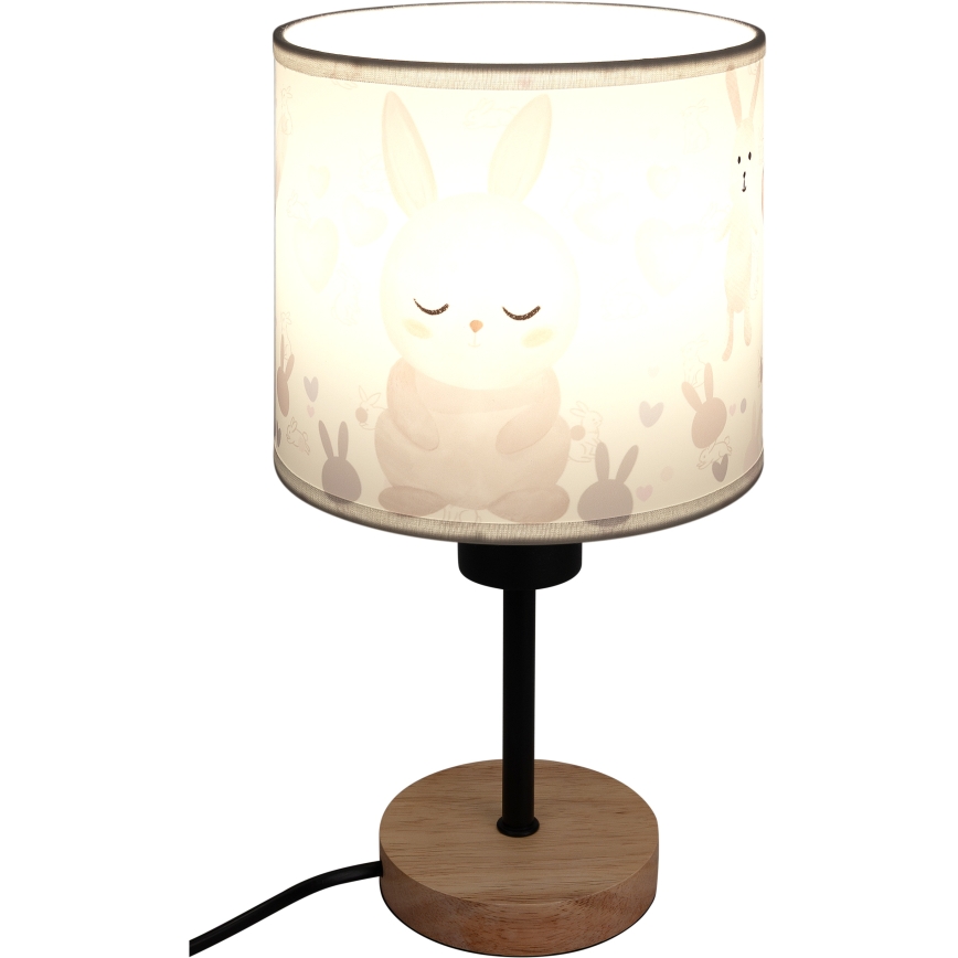 Brilagi - Lampe de table pour enfant BOBO WOOD 1xE27/25W/230V chêne/noir/blanc/lapins