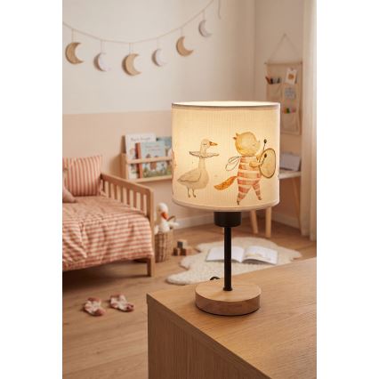 Brilagi - Lampe de table pour enfant BOBO WOOD 1xE27/25W/230V chêne/noir/blanc/motifs animaux