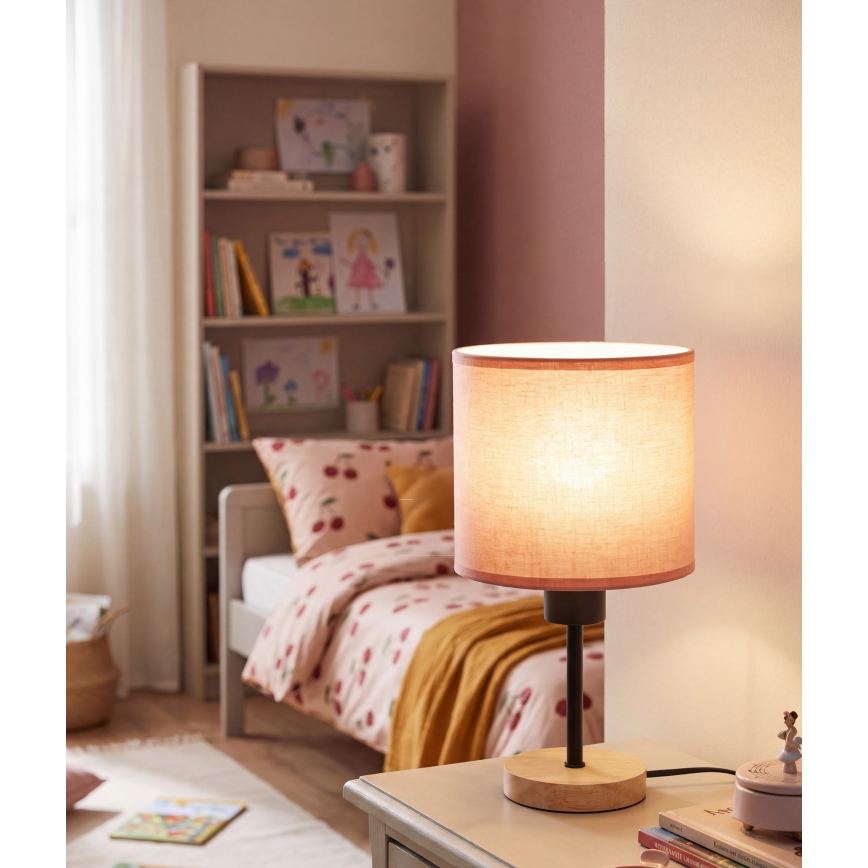 Brilagi - Lampe de table pour enfant BOBO WOOD 1xE27/25W/230V chêne/noir/rose