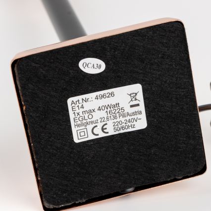 Brilagi - Lampe de table CERIA, 1xE14/40W/230V, finition noire/cuivrée/grise