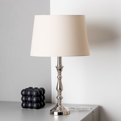 Brilagi - Lampe de table CERIA 1xE27/60W/230V Ø 30 cm chrome brillant/beige