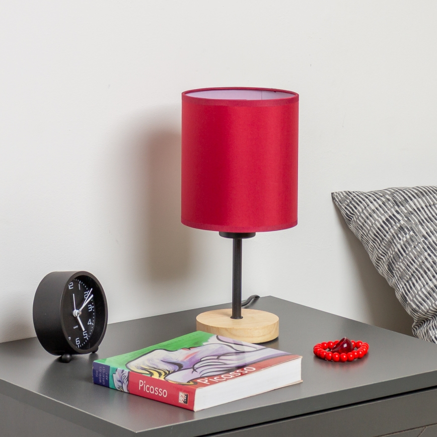 Brilagi - Lampe de table NUBILA WOOD 1xE27/25W/230V chêne/Pompéien rouge