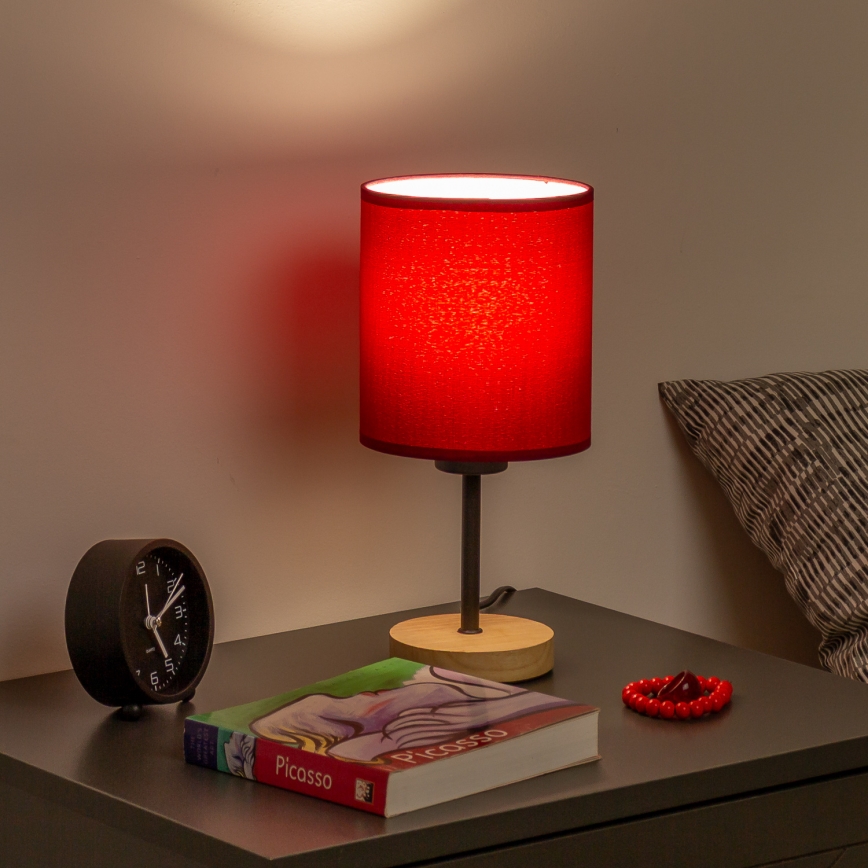 Brilagi - Lampe de table NUBILA WOOD 1xE27/25W/230V chêne/Pompéien rouge