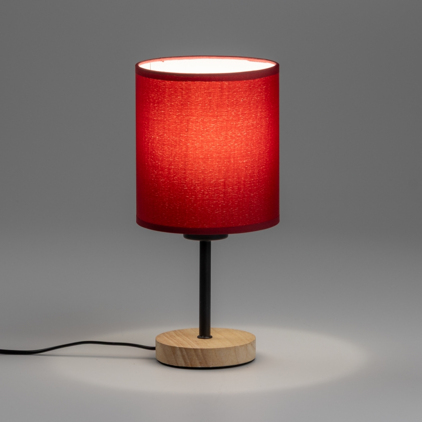 Brilagi - Lampe de table NUBILA WOOD 1xE27/25W/230V chêne/Pompéien rouge