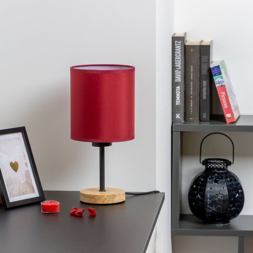 Brilagi - Lampe de table NUBILA WOOD 1xE27/25W/230V chêne/Pompéien rouge